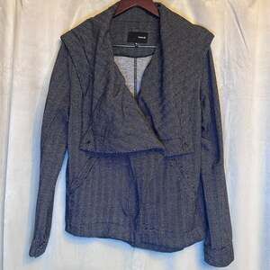 Hurley Women’s Shawl Collar Jacket XL Gray Black Herringbone Asymmetrical Draped